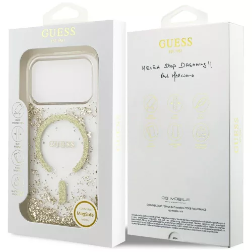Guess - Gyanta Aljú Csillámos MagSafe (GUHMP17LRGRGED) - iPhone 17 Pro - Arany