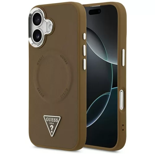 Guess - Keménytok Háromszög Logó MagSafe (GUHMP17SPSDTSCMW) - iPhone 17 - Barna