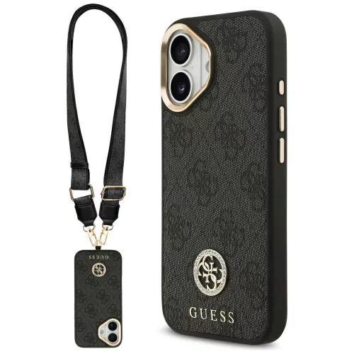 Guess - 4G Strass Logo with Big Strap Metal Button MagSafe (GUHMP17SP4G4DCSK) - iPhone 17 - Black