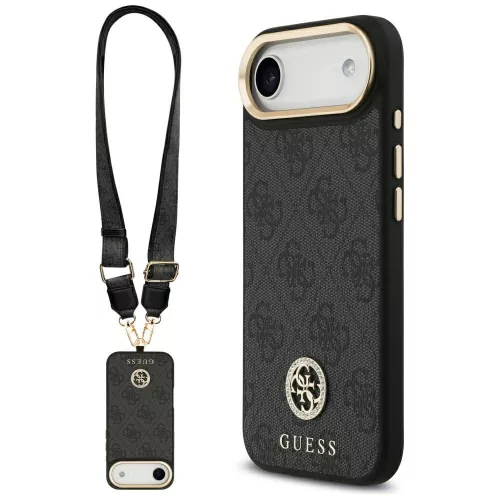 Guess - 4G Strassz Logó Nagy Fémpántos Gombbal MagSafe (GUHMP17MP4G4DCSK) - iPhone 17 Air - Fekete