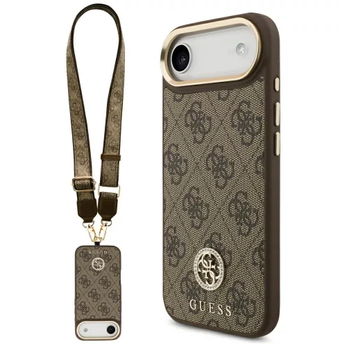 Guess - 4G Strassz Logó Nagy Fémpántos Gombbal MagSafe (GUHMP17MP4G4DCSW) - iPhone 17 Air - Barna