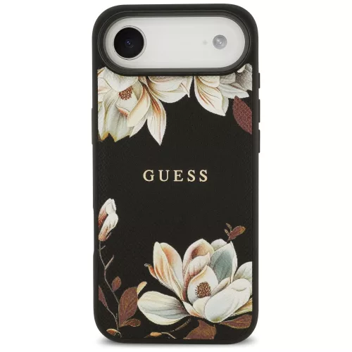 Guess - Grained Flowers MagSafe (GUHMP17MPGNMPLMK) - iPhone 17 Air - Black