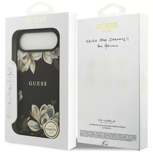Guess - Grained Flowers MagSafe (GUHMP17MPGNMPLMK) - iPhone 17 Air - Black