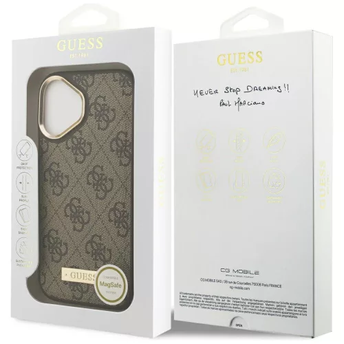 Guess - Keménytok 4G Logós Feliratos MagSafe (GUHMP17SU4GPRW) - iPhone 17 - Barna