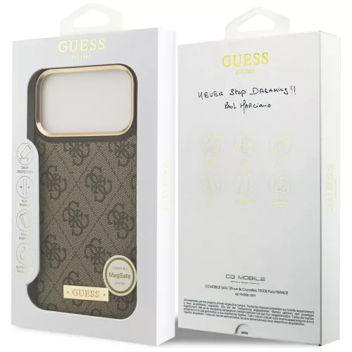 Guess - Keménytok 4G Logós Feliratos MagSafe (GUHMP17XU4GPRW) - iPhone 17 Pro Max - Barna