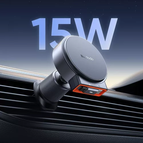 Mcdodo - Autós tartó vezeték nélküli töltéssel (CH-3000) - Szellőzőrácsra, 15W, Dual Mágneses Coils, Built-in Visszahúzható kábel - Black