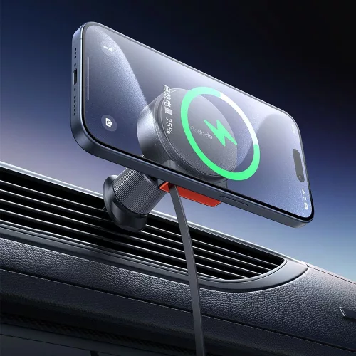 Mcdodo - Autós tartó vezeték nélküli töltéssel (CH-3000) - Szellőzőrácsra, 15W, Dual Mágneses Coils, Built-in Visszahúzható kábel - Black