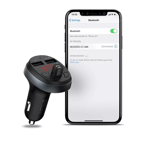 Mcdodo - FM Modulator with Car Charger (CC-6880) - 2x USB-A, with LED Display, 2.1A - Black