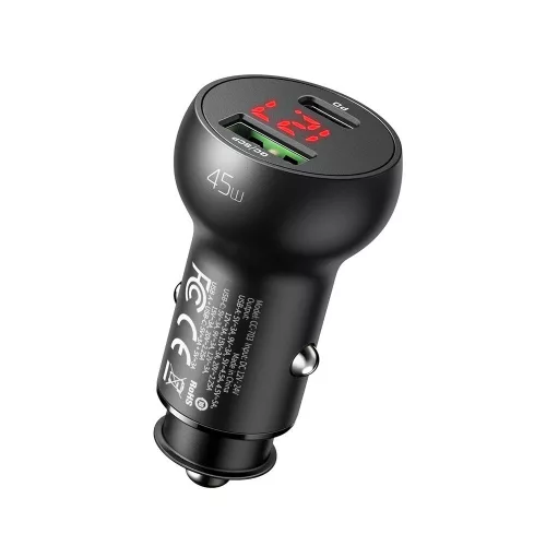 Mcdodo - Car Charger (CC-7030) - Dual Port, Fast Charging, 45W, Digital Display, Multiple Protections - Black