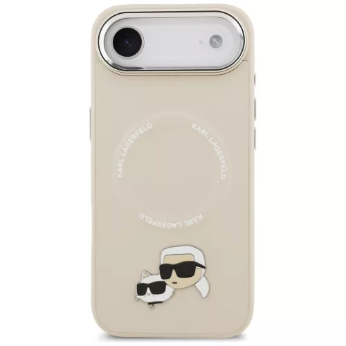 Karl Lagerfeld - Leather K&C Pins MagSafe (KLHMP17MPSMLRKCE) - iPhone 17 Air - Beige