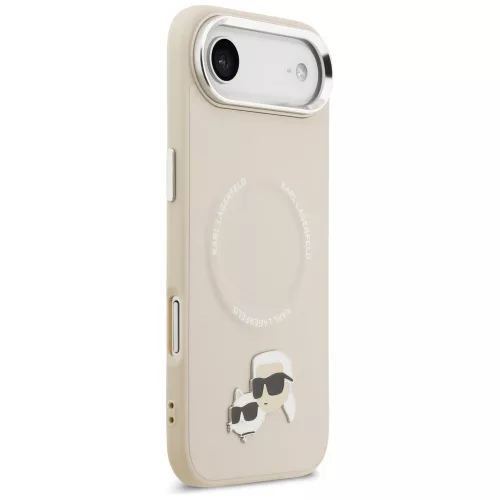Karl Lagerfeld - Leather K&C Pins MagSafe (KLHMP17MPSMLRKCE) - iPhone 17 Air - Beige