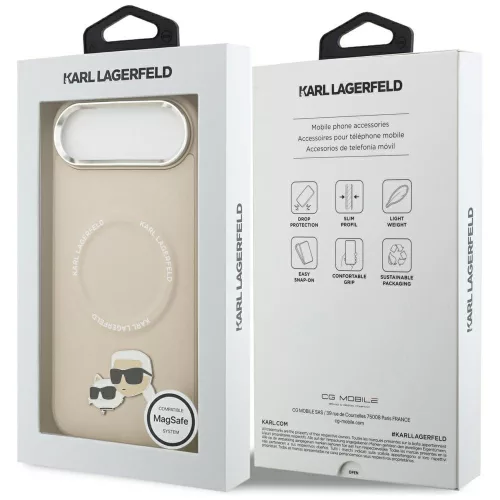 Karl Lagerfeld - Leather K&C Pins MagSafe (KLHMP17MPSMLRKCE) - iPhone 17 Air - Beige