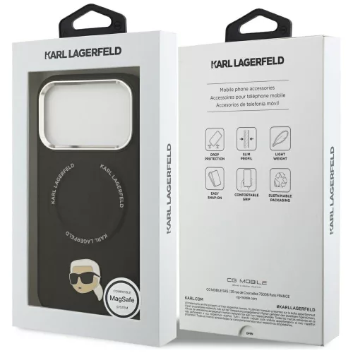 Karl Lagerfeld - Leather Karl Pin MagSafe (KLHMP17LPSMLRKLK) - iPhone 17 Pro - Black