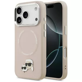   Karl Lagerfeld - Leather Karl & Choupette Pins MagSafe (KLHMP17LPSMLRKCP) - iPhone 17 Pro - Pink