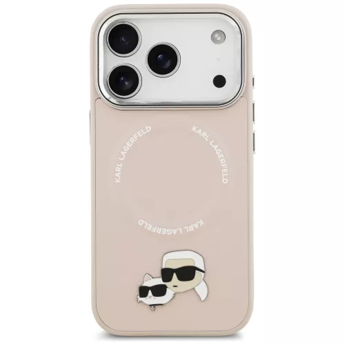 Karl Lagerfeld - Leather Karl & Choupette Pins MagSafe (KLHMP17LPSMLRKCP) - iPhone 17 Pro - Pink