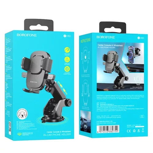 Borofone - Autós tartó Dainty (BH60) - Tapadókorong, Műszerfalra/Szélvédőre, 4.5 - 7" telefonokhoz - Black Grey