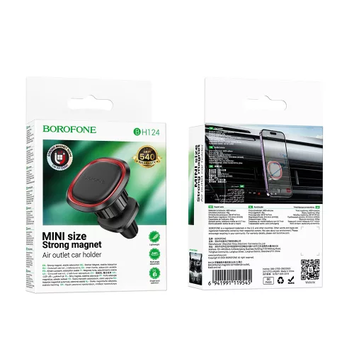 Borofone - Autós tartó Roman (BH124) - Mágneses for Air Outlet, 360° Állíthatóság, 4.5–7 inch Phones - Black / Gray
