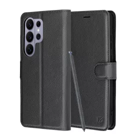  Techsuit - Leather Folio kinyitható tok - Samsung Galaxy S26 Ultra - Fekete