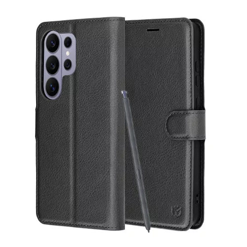 Techsuit - Leather Folio kinyitható tok - Samsung Galaxy S26 Ultra - Fekete