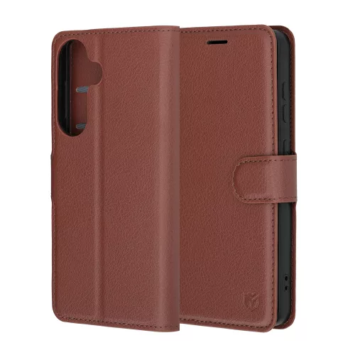 Techsuit - Leather Folio kinyitható tok - Samsung Galaxy S26 Plus - Barna