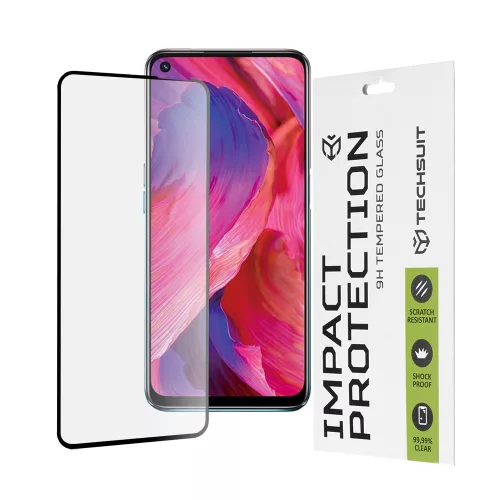 Techsuit - 111D Full Cover / Full Glue üvegfólia - Oppo A54 5G / A74 5G / OnePlus Nord N200 5G - Fekete széllel