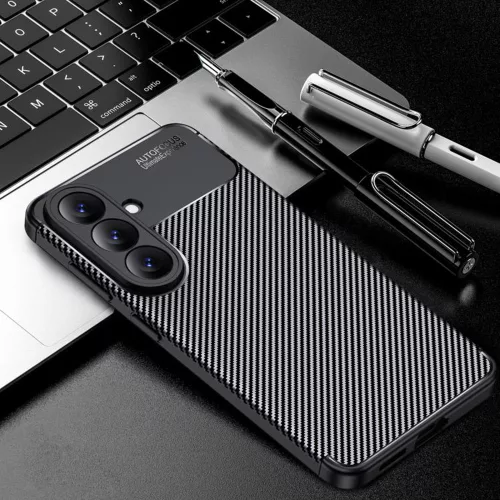 Techsuit - CarbonFiber szilikon tok - Samsung Galaxy S26 - Fekete