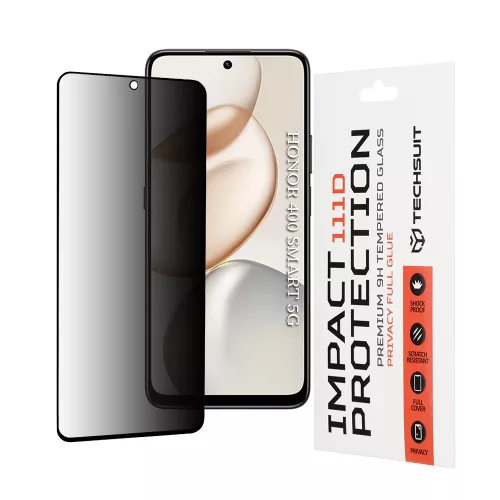 Techsuit - 111D Privacy betekintésgátló üvegfólia - Honor 400 Smart 5G / 400 Smart 4G / 200 Smart / 90 Smart /  X7d 4G / X7b 4G / X7b 5G / X7c - Fekete