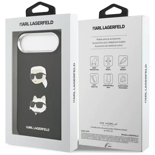Karl Lagerfeld - FW Grained Karl & Choupette Heads Pins & Logo (KLHCP17MPSFDHPOK) - iPhone 17 Air - Black