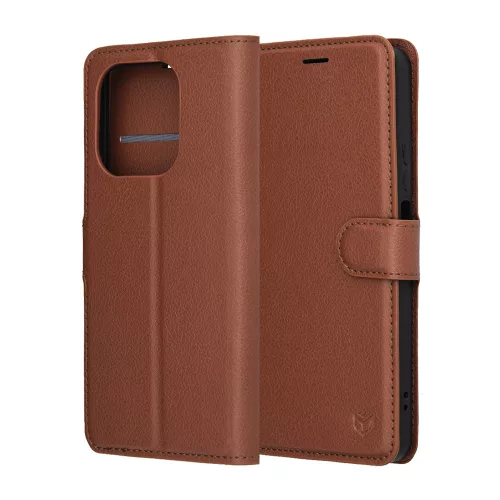 Techsuit - Leather Folio kinyitható tok - Honor 400 Smart 5G / 400 Smart 4G / X7d 4G - Barna