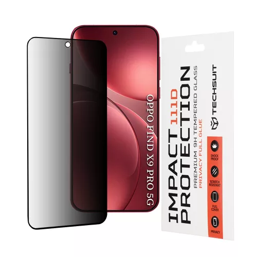 Techsuit - 111D Privacy betekintésgátló üvegfólia - Oppo Find X9 Pro - Fekete