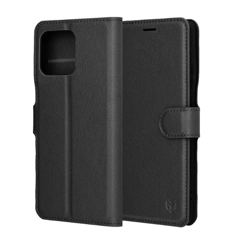 Techsuit - Leather Folio kinyitható tok - Motorola Edge 70 - Fekete