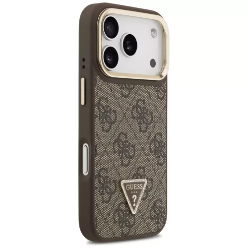 Guess - Keménytok 4G Háromszög Logó MagSafe Kamera Állvánnyal (GUHMP17LPCS4GPTW) - iPhone 17 Pro - Barna