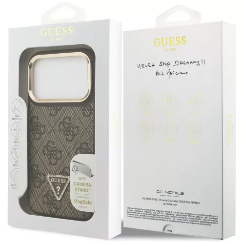 Guess - Keménytok 4G Háromszög Logó MagSafe Kamera Állvánnyal (GUHMP17LPCS4GPTW) - iPhone 17 Pro - Barna