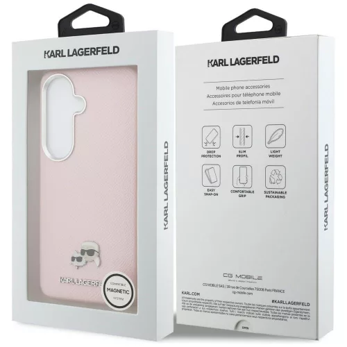 Karl Lagerfeld - Wrapped Grained Leather with K&C Head Pin MagSafe (KLHMS26S6PFKCLP) - Samsung Galaxy S26 - Pink
