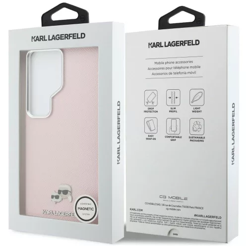 Karl Lagerfeld - Wrapped Grained Leather with K&C Head Pin MagSafe (KLHMS26L6PFKCLP) - Samsung Galaxy S26 Ultra - Pink