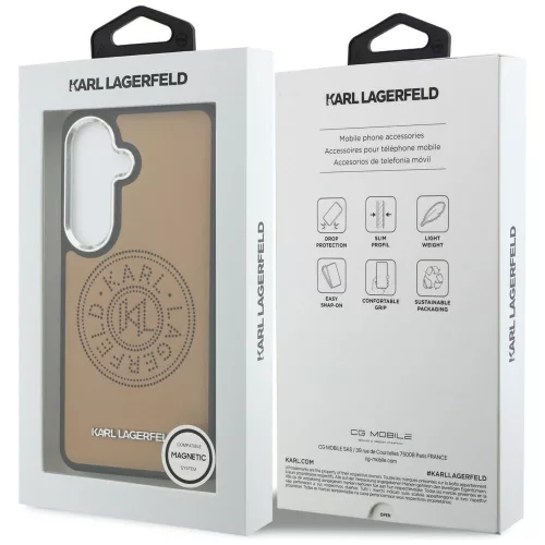 Karl Lagerfeld - Wrapped Leather with Karl Round Point Logo MagSafe (KLHMS26SPSKRPMW) - Samsung Galaxy S26 - Brown