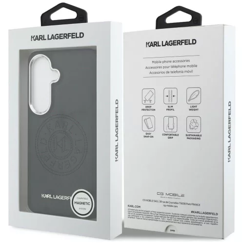 Karl Lagerfeld - Wrapped Leather with Karl Round Point Logo MagSafe (KLHMS26MPSKRPMK) - Samsung Galaxy S26 Plus - Black