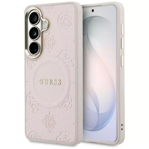 Guess - Saffiano Bazsarózsás Dombornyomott Gyűrű MagSafe (GUHMS26SPSAMSECP) - Samsung Galaxy S26 - Rózsaszín