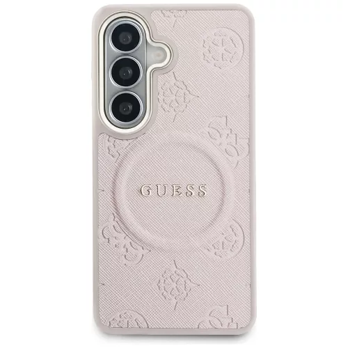 Guess - Saffiano Bazsarózsás Dombornyomott Gyűrű MagSafe (GUHMS26SPSAMSECP) - Samsung Galaxy S26 - Rózsaszín