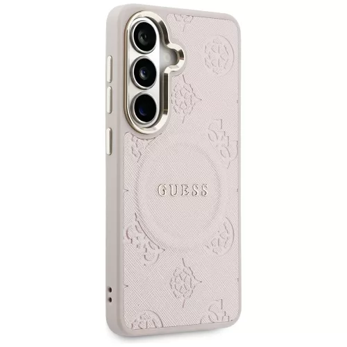Guess - Saffiano Bazsarózsás Dombornyomott Gyűrű MagSafe (GUHMS26SPSAMSECP) - Samsung Galaxy S26 - Rózsaszín