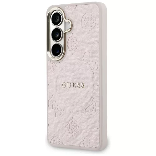 Guess - Saffiano Bazsarózsás Dombornyomott Gyűrű MagSafe (GUHMS26SPSAMSECP) - Samsung Galaxy S26 - Rózsaszín
