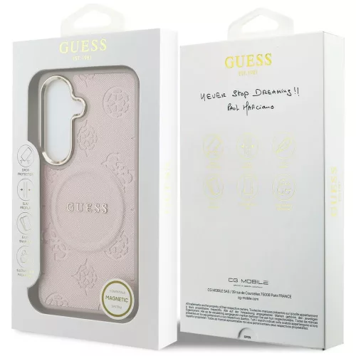 Guess - Saffiano Bazsarózsás Dombornyomott Gyűrű MagSafe (GUHMS26SPSAMSECP) - Samsung Galaxy S26 - Rózsaszín