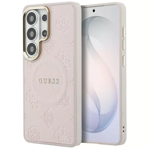 Guess - Saffiano Bazsarózsás Dombornyomott Gyűrű MagSafe (GUHMS26LPSAMSECP) - Samsung Galaxy S26 Ultra - Rózsaszín