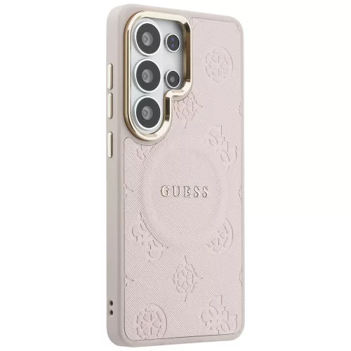 Guess - Saffiano Bazsarózsás Dombornyomott Gyűrű MagSafe (GUHMS26LPSAMSECP) - Samsung Galaxy S26 Ultra - Rózsaszín