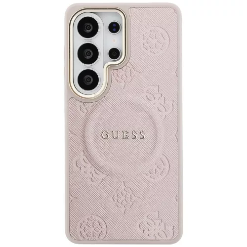 Guess - Saffiano Bazsarózsás Dombornyomott Gyűrű MagSafe (GUHMS26LPSAMSECP) - Samsung Galaxy S26 Ultra - Rózsaszín