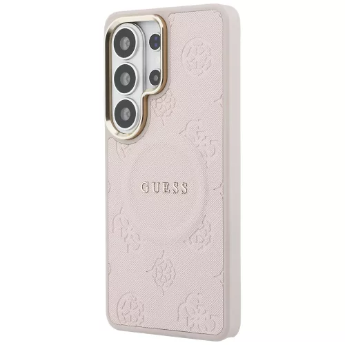 Guess - Saffiano Bazsarózsás Dombornyomott Gyűrű MagSafe (GUHMS26LPSAMSECP) - Samsung Galaxy S26 Ultra - Rózsaszín