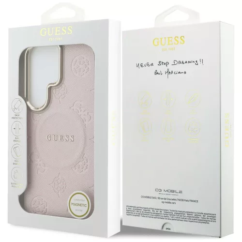 Guess - Saffiano Bazsarózsás Dombornyomott Gyűrű MagSafe (GUHMS26LPSAMSECP) - Samsung Galaxy S26 Ultra - Rózsaszín
