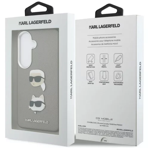 Karl Lagerfeld -  Wrapped Leather Saffiano with with K&C Head Pin (KLHCS26SPSFDHPOG) - Samsung Galaxy S26 - Grey