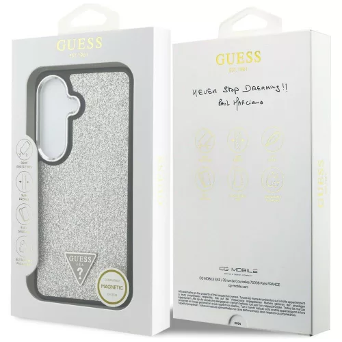 Guess - Rögzített Csillámos Háromszög Logó MagSafe (GUHMS26SPFGTSCMS) - Samsung Galaxy S26 - Ezüst
