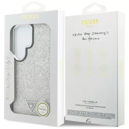 Guess - Rögzített Csillámos Háromszög Logó MagSafe (GUHMS26LPFGTSCMS) - Samsung Galaxy S26 Ultra - Ezüst